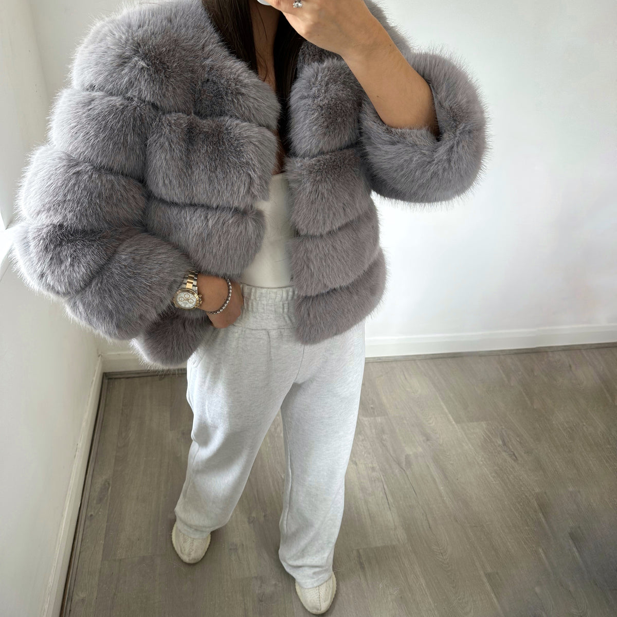 Faux Fur Bubble Coat Cropped Cropped Bubble Fur Coat Grey Fur