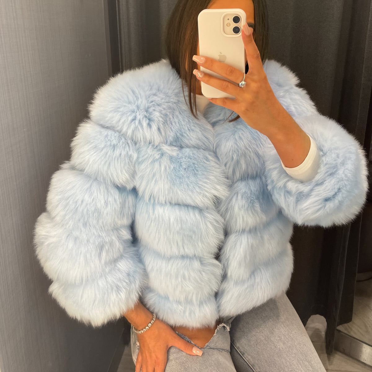 FASHION WEEK Faux Fur Coat Baby Blue Bella Luxe