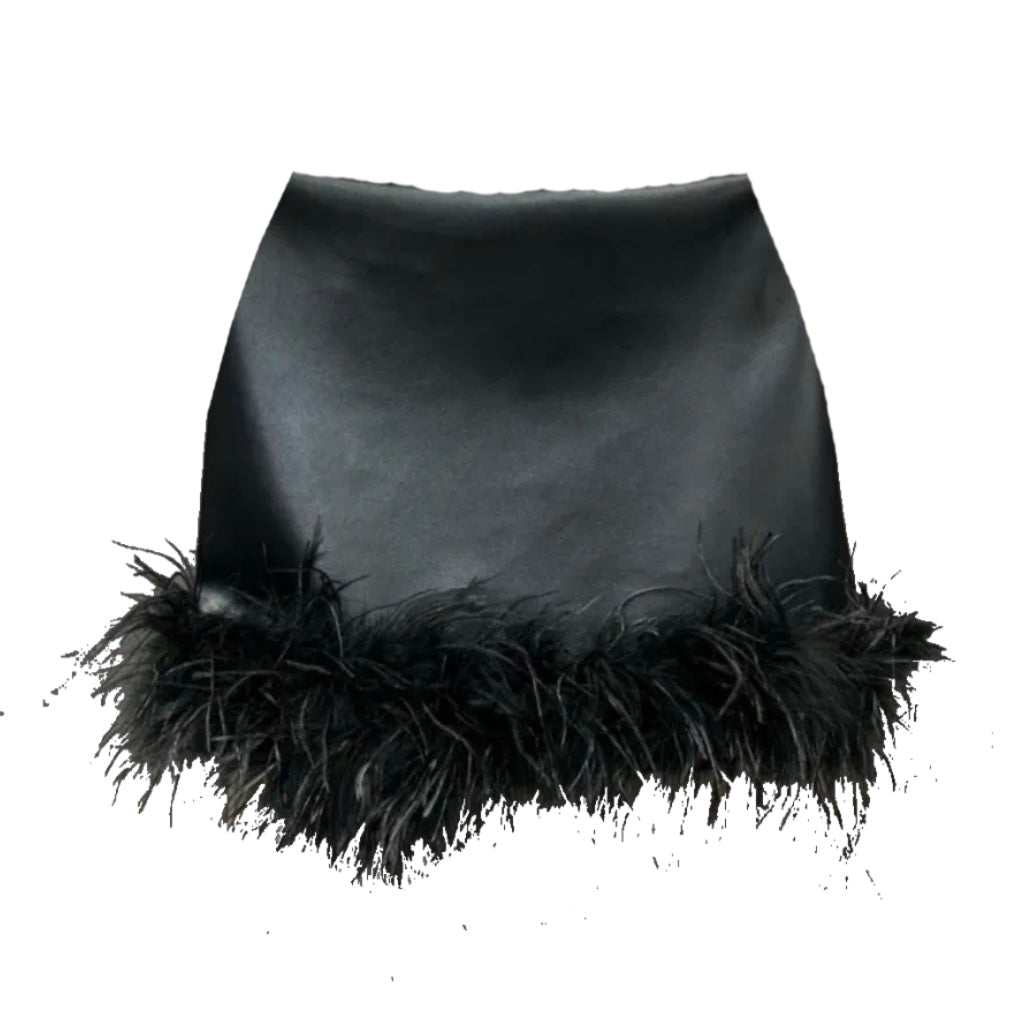 ‘SIDE‘ Feather Trim Skirt