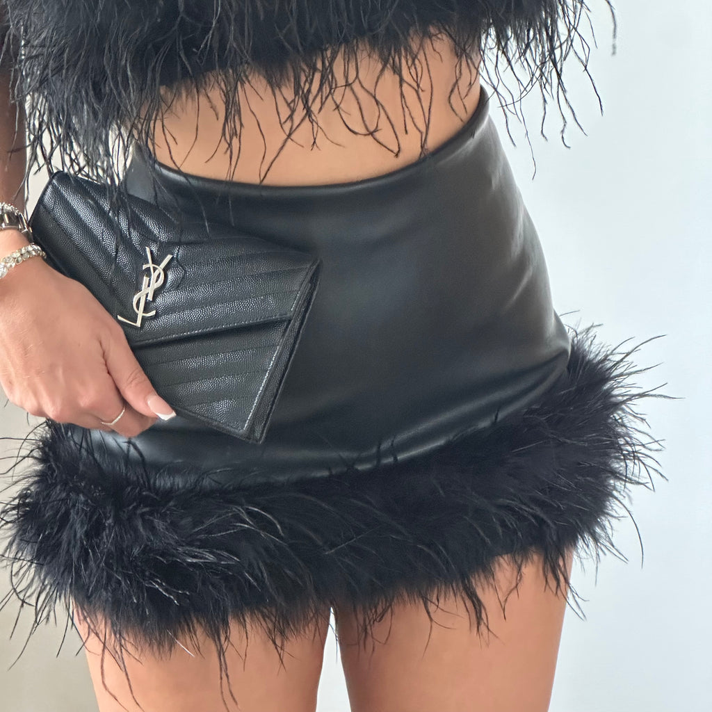 ‘SIDE‘ Feather Trim Skirt