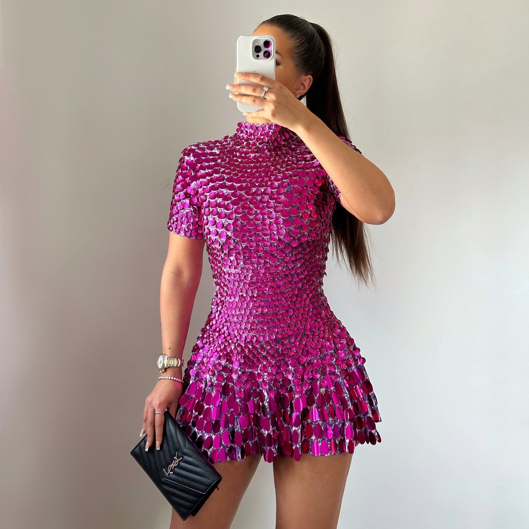 FOR THE FAME' Sequin Dress - Fuchsia Bella Luxe FOR THE FAME' Sequin Dress - Fuchsia Bella Luxe