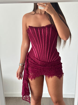 ‘CLARET’ Lace Corset Dress - Burgundy
