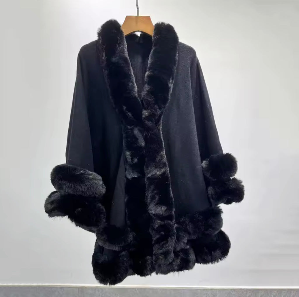 ‘VIP’ Faux Fur Cape - Black