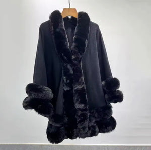 ‘VIP’ Faux Fur Cape - Black