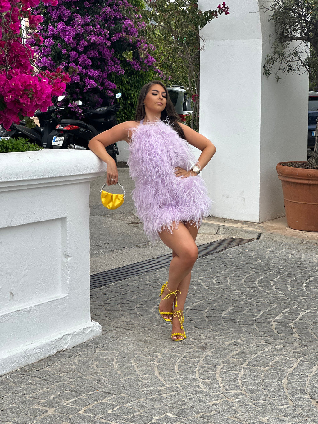 ‘KIM’ Backless Ostrich Feather Dress