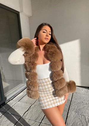 ‘NEW SEASON’ Faux Fur Cardigan - Cream / Coffee
