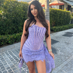 ‘CLARET’ Lace Corset Dress - Lilac