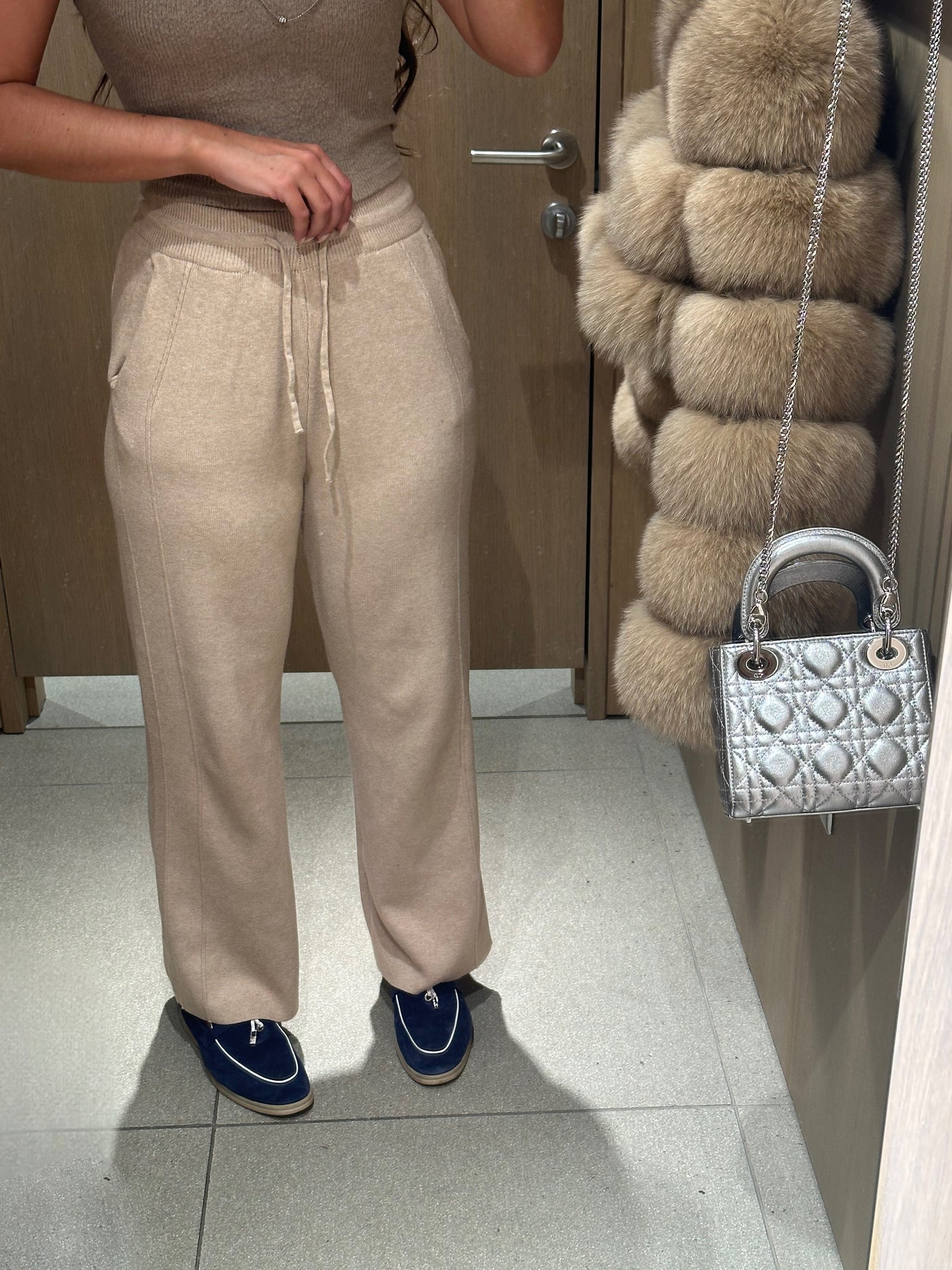 ‘LORO‘ Knitted Straight trousers - Beige