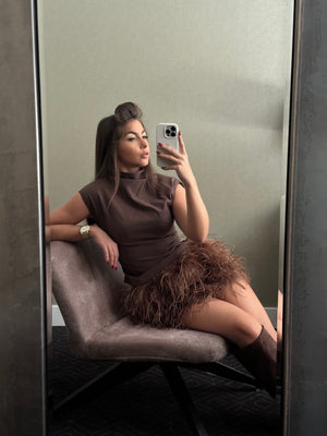 ‘KHLOE’ Ostrich Feather Skirt - Brown