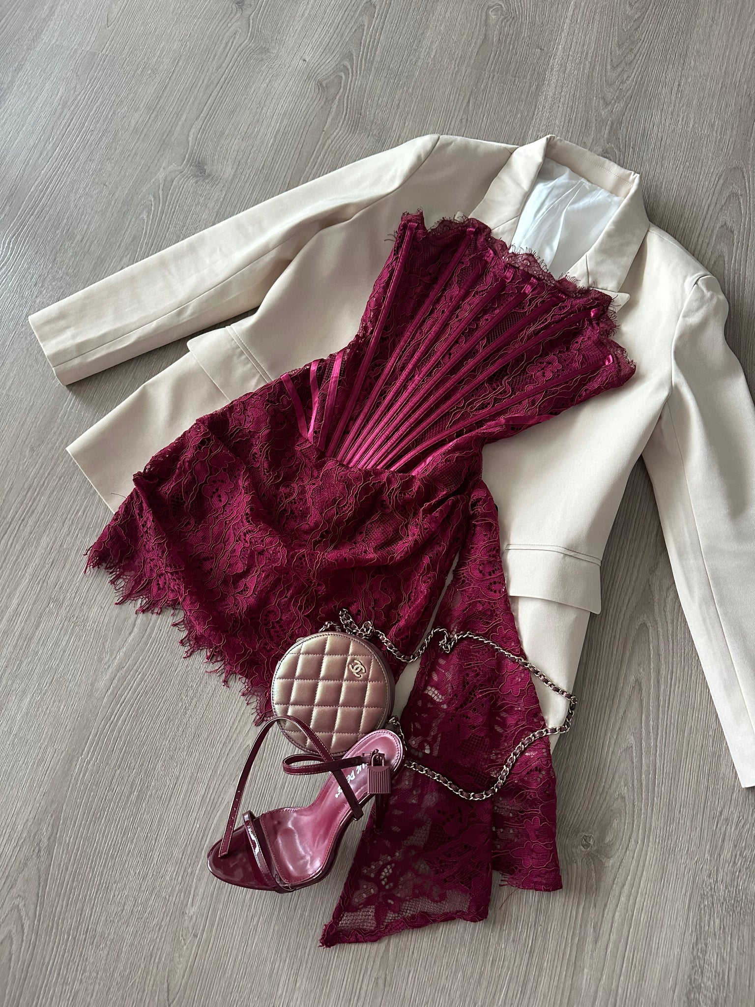 ‘CLARET’ Lace Corset Dress - Burgundy