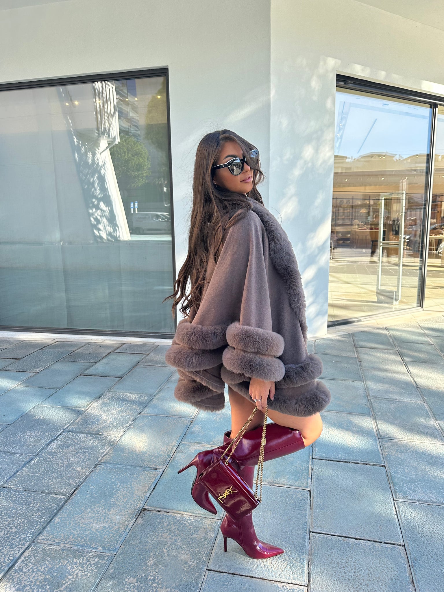 ‘VIP’ Faux Fur Cape - Mocha