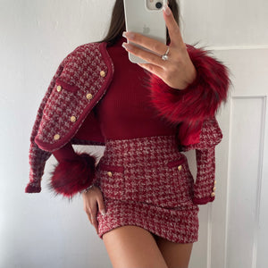‘ASPEN’ Faux Fur Cuff Top - Burgandy