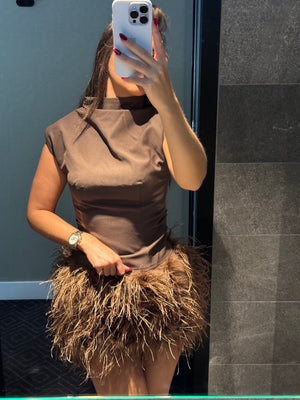 ‘KHLOE’ Ostrich Feather Skirt - Brown
