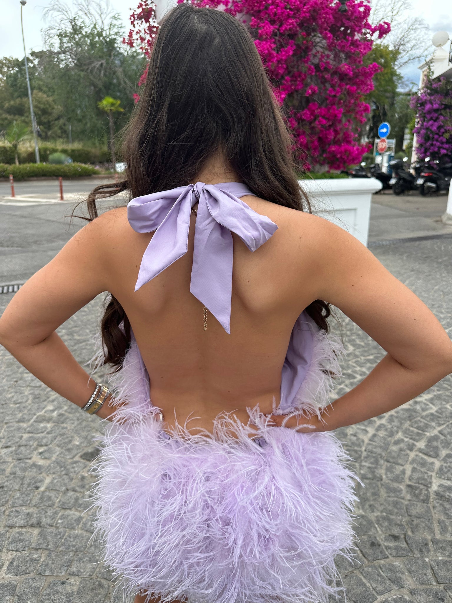 ‘KIM’ Backless Ostrich Feather Dress