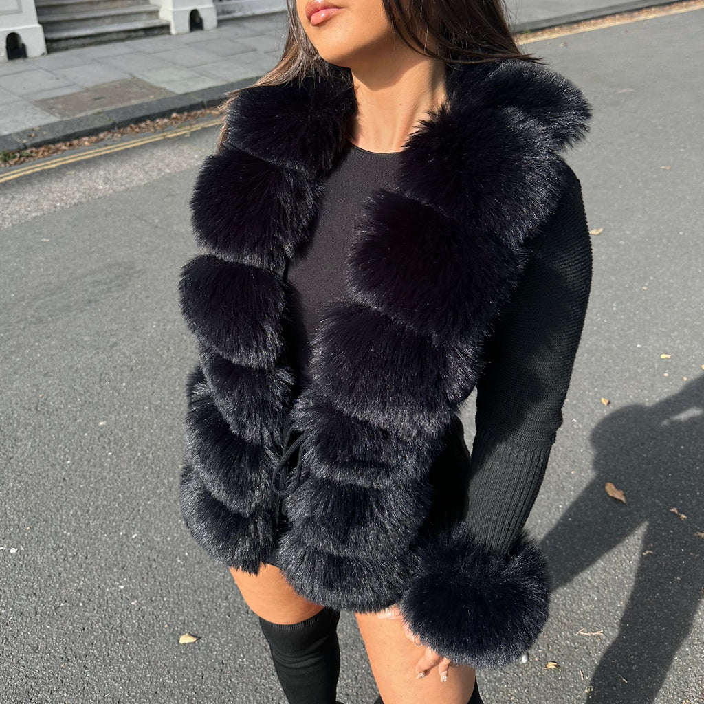‘NEW SEASON’ Faux Fur Cardigan - Black