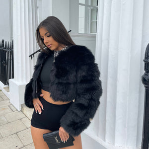 FRONT ROW Cropped Faux Fur Coat Black Bella Luxe