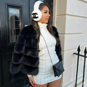 Black faux fur coat size 18 online
