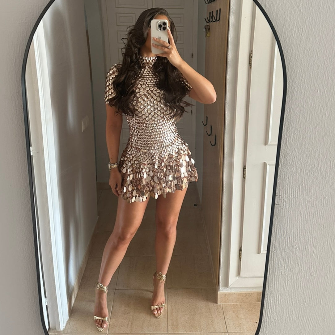 ‘FOR THE FAME’ Sequin Dress - Champagne Gold
