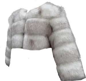 'FRONT ROW' Cropped Faux Fur Coat - Fox Tip White