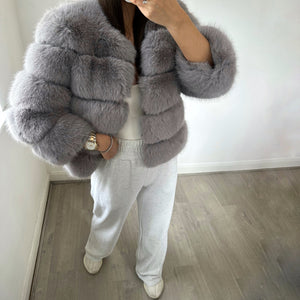 FASHION WEEK Faux Fur Coat Grey Bella Luxe