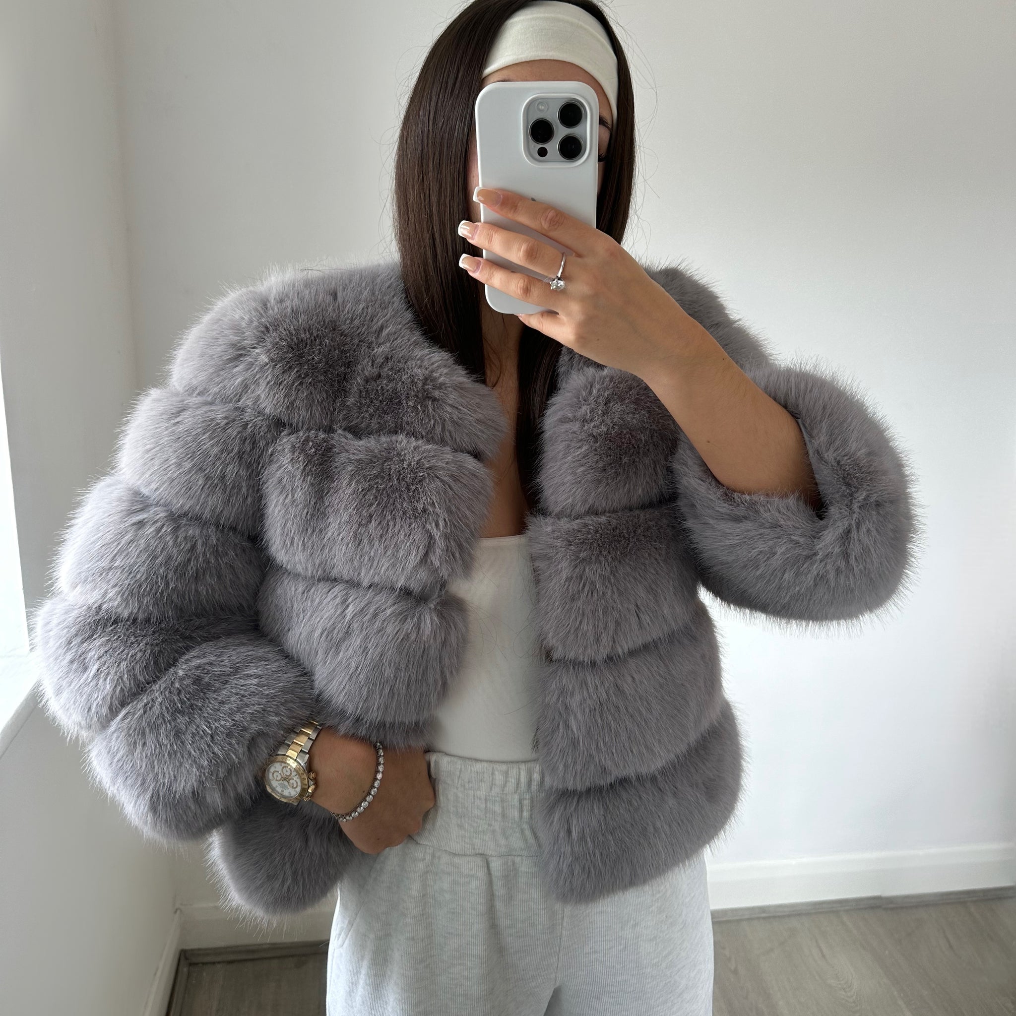 FASHION WEEK Faux Fur Coat Grey Bella Luxe