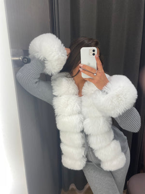 ‘NEW SEASON’ Faux Fur Cardigan - Grey / White