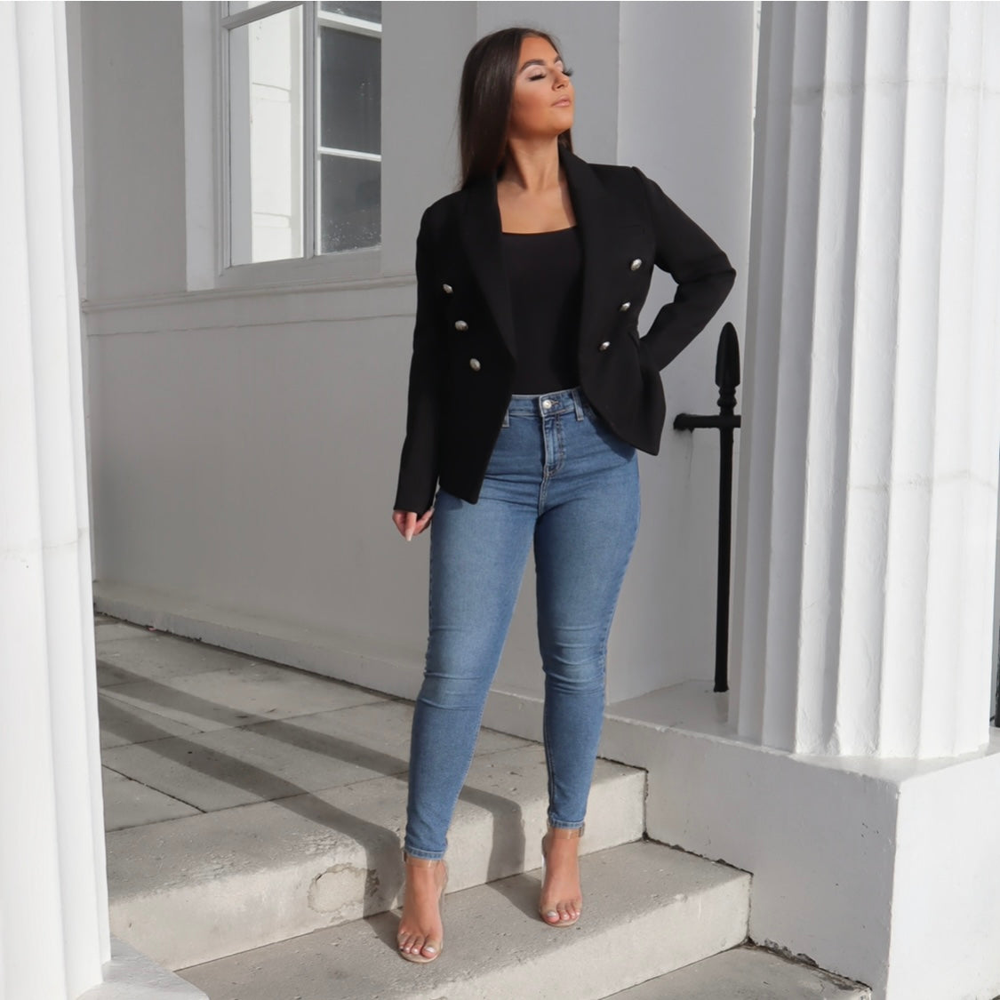 ‘JORDAN’ Military Style Blazer - Black / Silver Button
