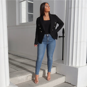 ‘JORDAN’ Military Style Blazer - Black / Silver Button