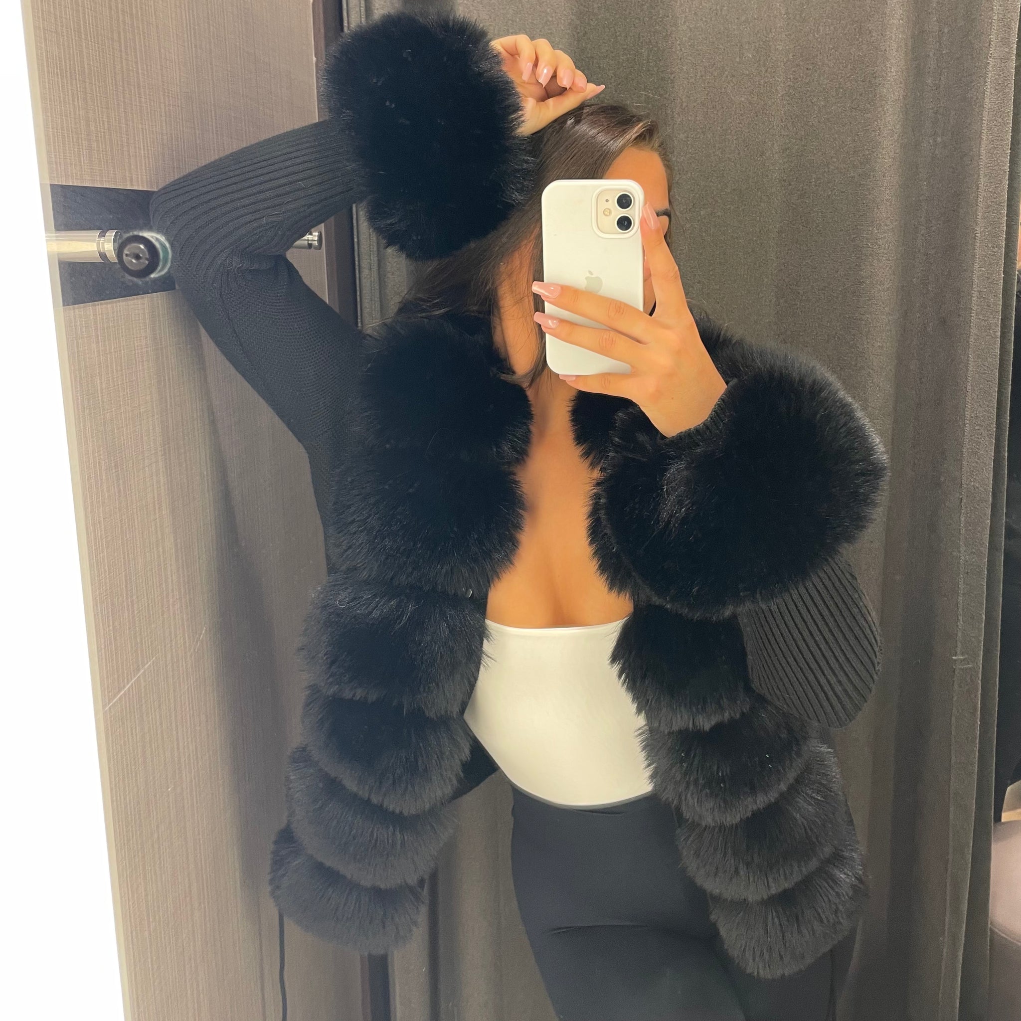 NEW SEASON Faux Fur Cardigan Black Bella Luxe