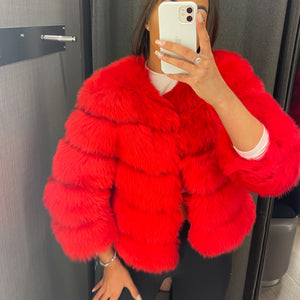 FASHION WEEK Faux Fur Coat Red Bella Luxe
