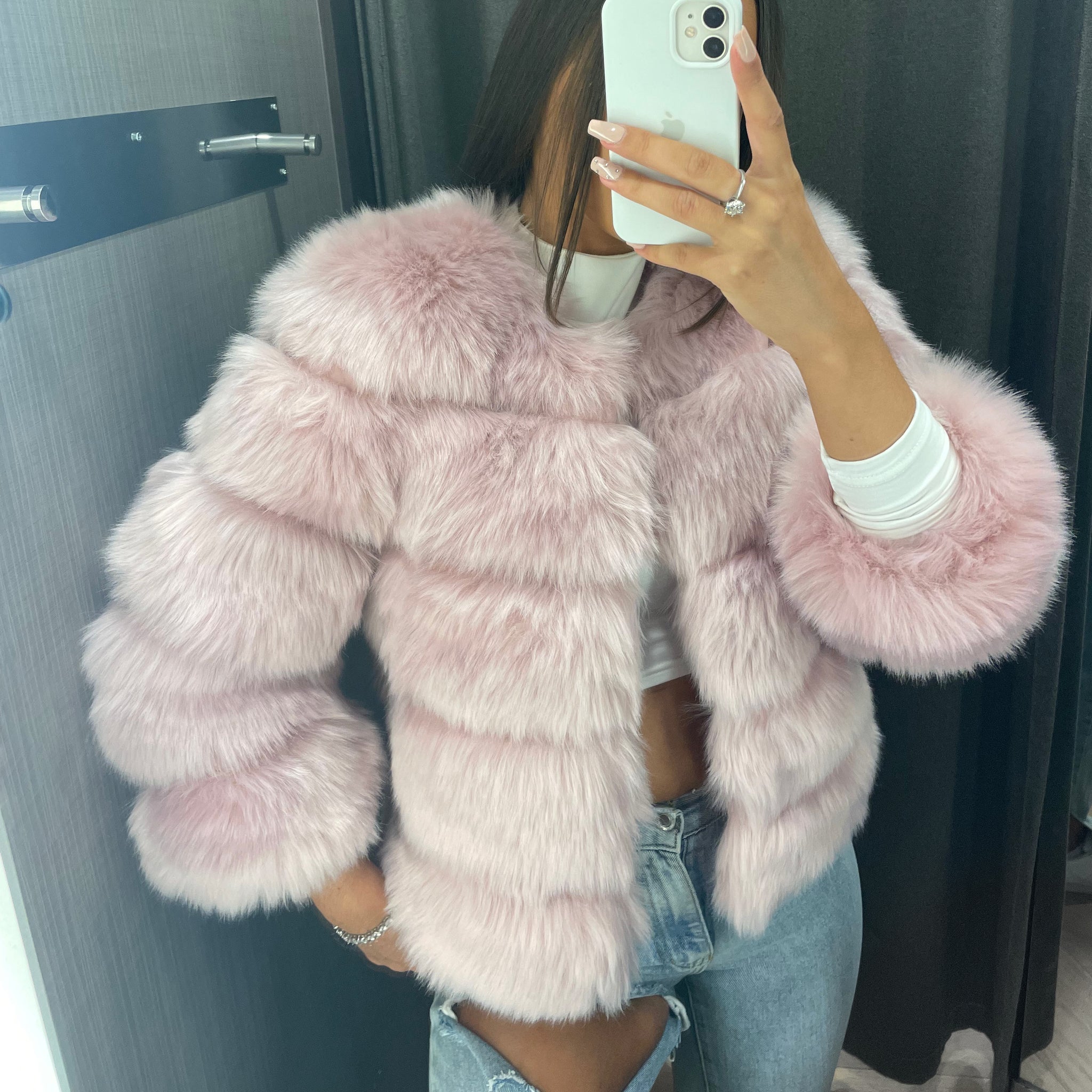 FASHION WEEK Faux Fur Coat Dusky Pink Bella Luxe