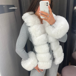 ‘NEW SEASON’ Faux Fur Cardigan - Grey / White